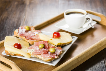 cheese and ham for breakfast and coffee