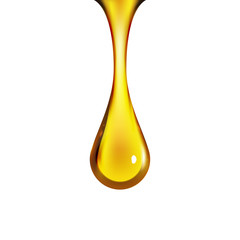 Golden oil drop isolated on white. Olive or fuel gold oil droplet concept. Liquid yellow sign