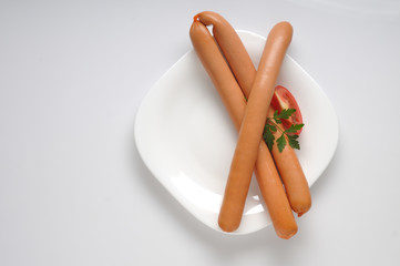 Sausages on a white background