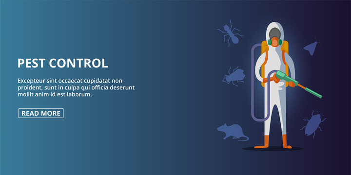 Pest Control Banner Horizontal, Cartoon Style