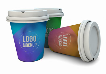 Three Coffee Cups Isolated on White Mockup 1