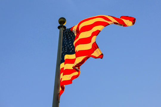 American flag at sunset in Santa Barbara, CA, USA