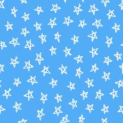 Hand Drawn Stars Blue Seamless Vector Pattern
