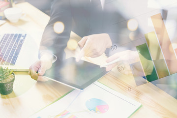 creative team of diverse group , casual business people, or college students in strategic meeting in project brainstorm discussion they are using tablet smartphone.business of Startup teamwork concept