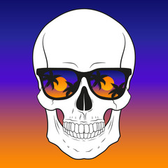 Illustration of skull with sunglasses. Vector.