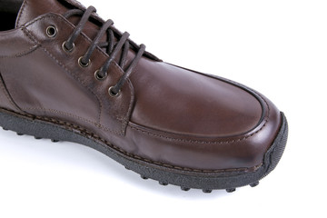 Male Brown Shoe on White Background, Isolated Product, Top View, Studio.