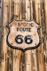 Poster Vintage Route US 66 signpost in Tucumcari, New Mexico USA © csfotoimages