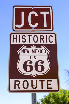Historic Route US 66 signpost in Tucumcari New Mexico, USA