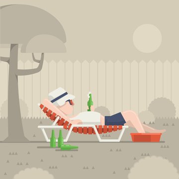 Person relaxing and drinking a beer in the sun illustration