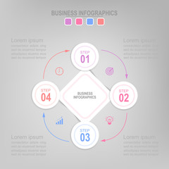 Infographic template of six steps on squares, tag banners, flat design of business icon, vector