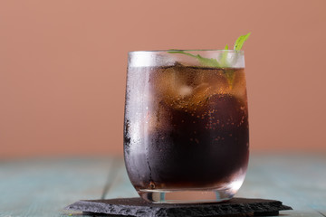 glass of cola with ice cubes,Drink Soda,fresh summer drink