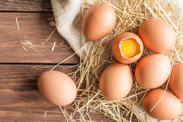 Chicken eggs on a linen napkin
