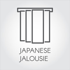 Simple line icon of Japanese jalousie. Label for home and office interior design concept, shop catalog, online shops and other projects. Logo in outline style. Vector label on a gray background