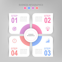 Infographic template of six steps on squares, tag banners, flat design of business icon, vector