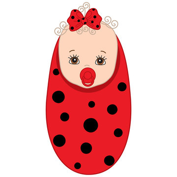 Vector Cute Baby Girl in Ladybug Costume.