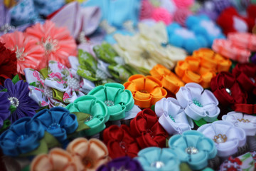 Colorful flowers made of fabric, original hair bands
