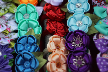 Colorful flowers made of fabric, original hair bands