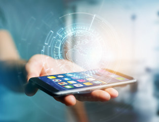 International globe communication displayed on a futuristic interface - Business and technology connection