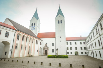 Fototapeta na wymiar A view of the romanesque basilica Saint Mary and Corbinian Cathedral in Freising, Germany.