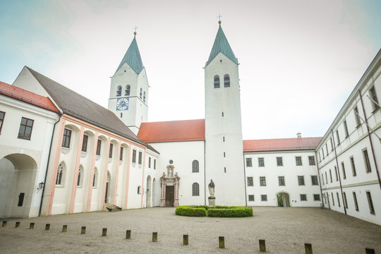 A view of the romanesque basilica Saint Mary and Corbinian Cathedral in Freising, Germany.