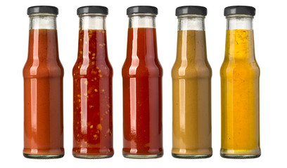 barbecue sauces in glass bottles