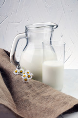 Milk jug and glass milk - healthy lifestyle concept