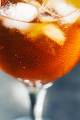 Apperol spritz cocktail in misted glass, selective focus