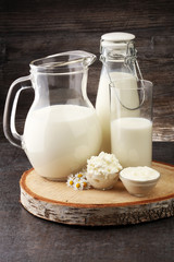 milk products - tasty healthy dairy products on a table sour cre