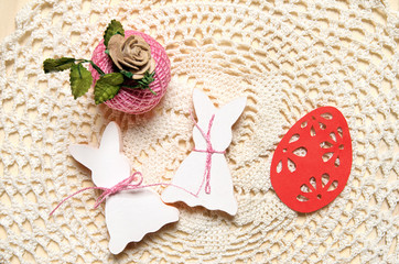 Easter symbols on white knitted