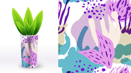 A set of summer seamless unique floral patterns, demonstrated on textile ceramic vase. Can be used for embroidery, print or silkscreen on fabric.