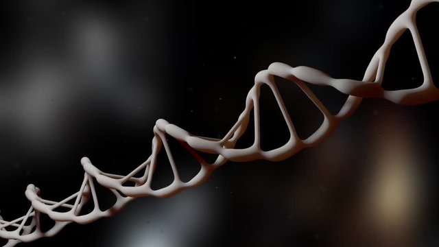DNA. Rotating DNA. Genetic engineering scientific concept. The flying particles. Realistic background. 3D animation.