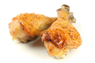 Grilled chicken leg isolated on white background