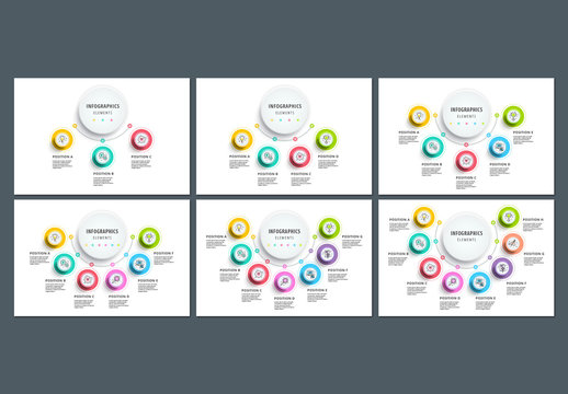 Circular 3-8 Step Infographics with Colorful Icons 3
