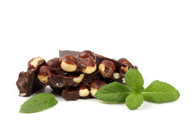 chocolate candies sweets with hazelnut isolated on white background