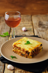 Potato minced meat eggplant casserole