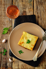 Potato minced meat eggplant casserole. Moussaka