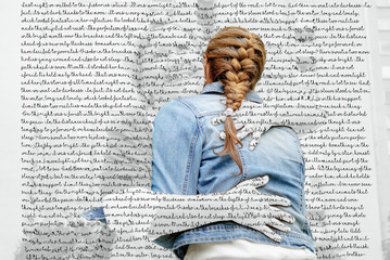 People made of text, two women hugging