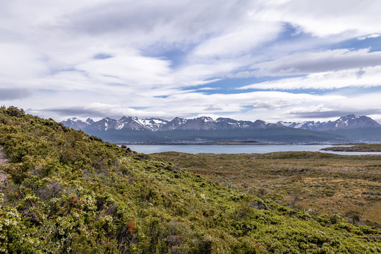 Island and mountains view in Beagle Channel - Ushuaia, Tierra del Fuego, Argentina