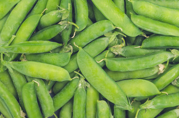 Pods of ripe green peas background