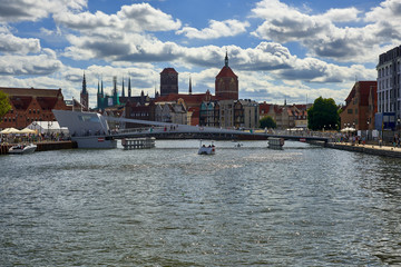 Naklejka premium Gdansk old town, Poland. Footbridge through Motlawa