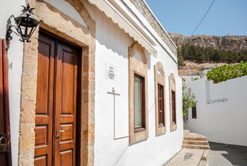 Lindos, Greece - September 10, 2016: Traditional house in Lindos, Rhodes, Greece