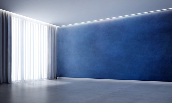 3D rendering interior scene of minimal empty room and blue wall texture