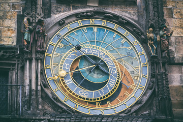Detail of the astronomical clock in the Old Town Square in Prague, Czech Republic. Toned image