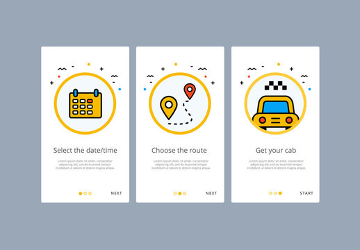 3 Taxi or Rideshare App Screens Layout 1