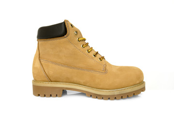 Male Brown Boot on White Background, Isolated Product, Top View, Studio.