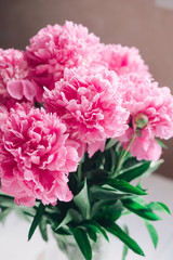 Obraz premium Beautiful bouquet of pink peonies.Pastel floral wallpaper, background from flower petals .