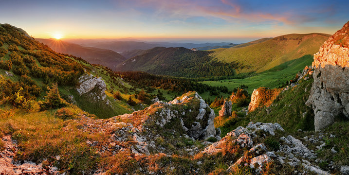 Mountain sunset panorama landcape in Slovakia, Suchy peak