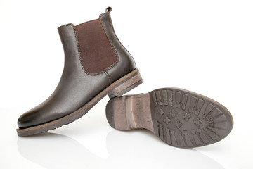 Female Brown Boot on White Background, Isolated Product, Top View, Studio.