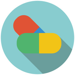 Medicines in flat style icon with shadow. Vector illustration.