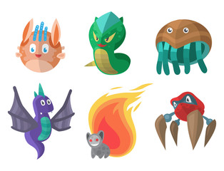 Funny cartoon monster cute alien character creature happy illustration devil colorful animal vector.